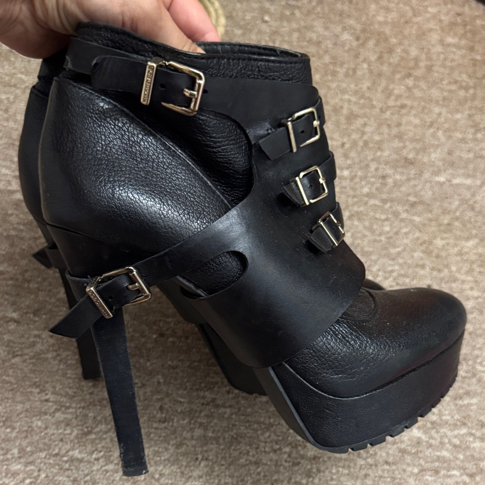 Black Buckle Platform Ankle Boots - Women